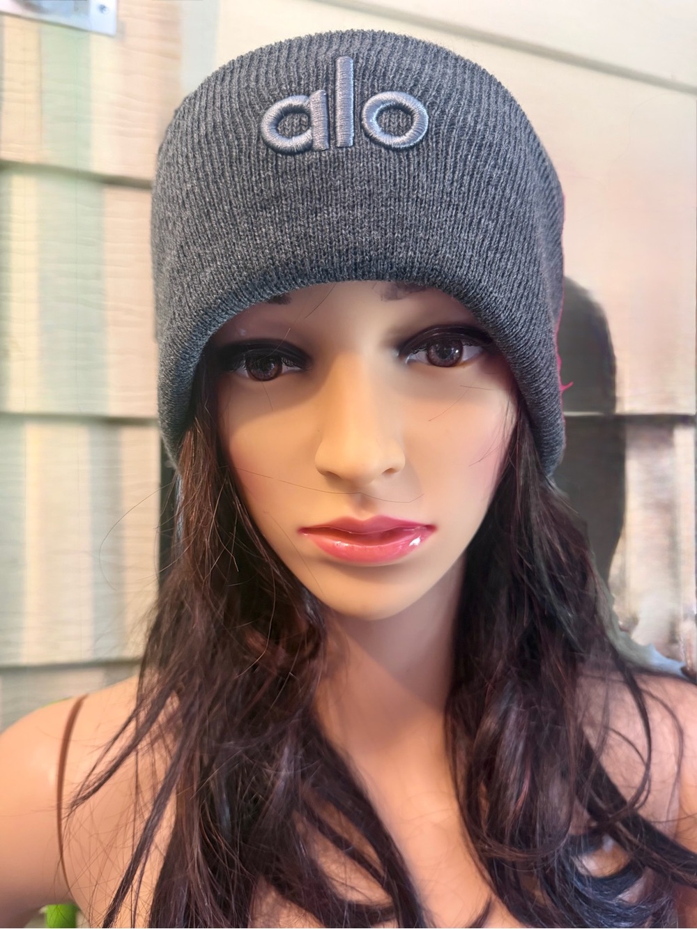 ALO Yoga Gray Knit Beanie with Embroidered Logo